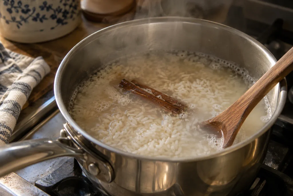 arroz con leche rice simmering process