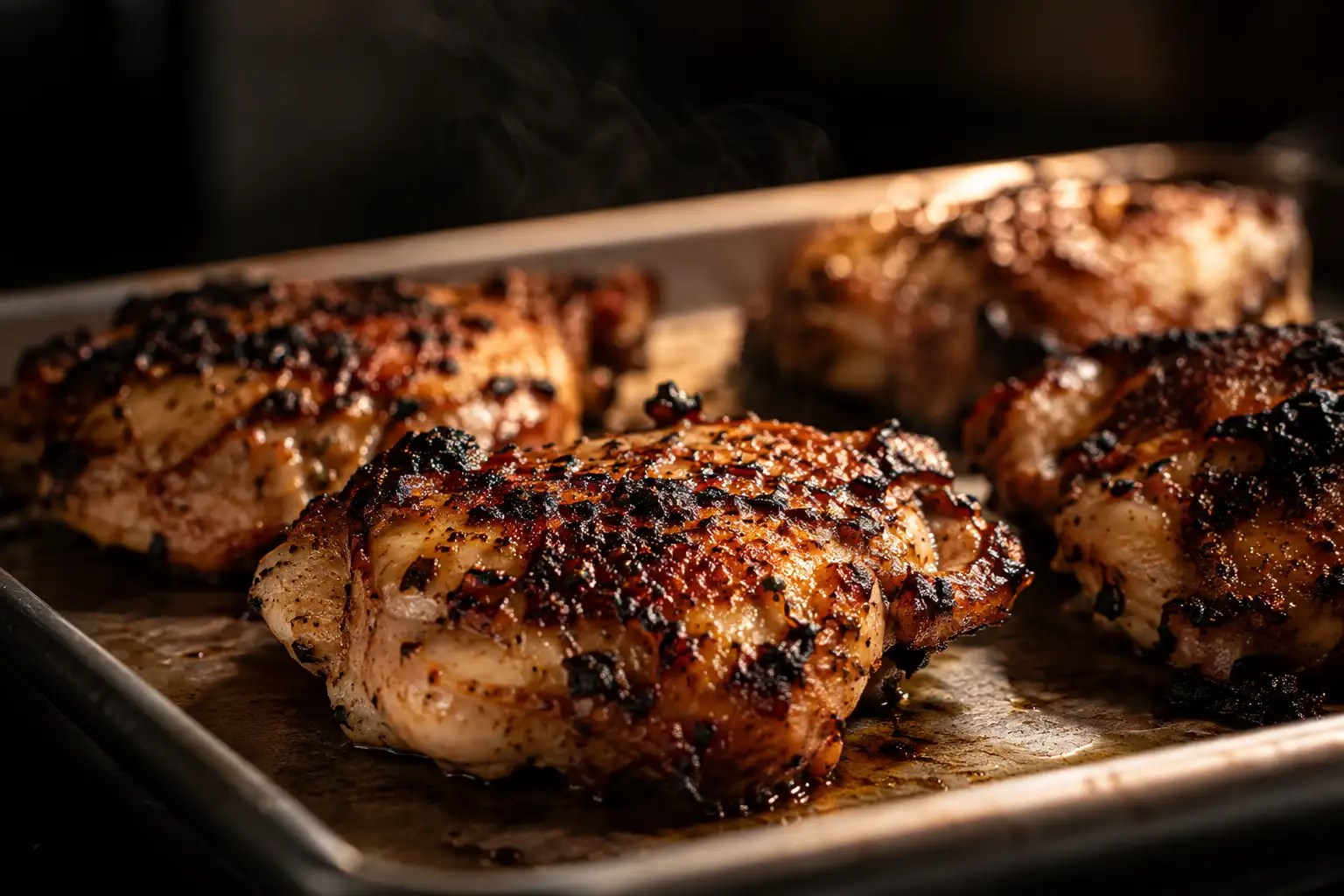 Marinated chicken pieces charring for the chicken in this butter chicken