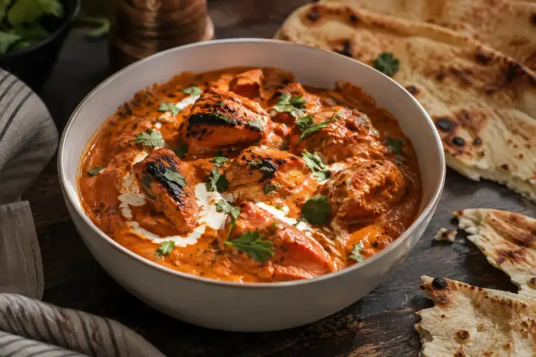 Butter Chicken Recipe: Creamy 60 Minute Restaurant Style Dinner 4 Bowl of butter chicken with charred chicken pieces in creamy tomato sauce