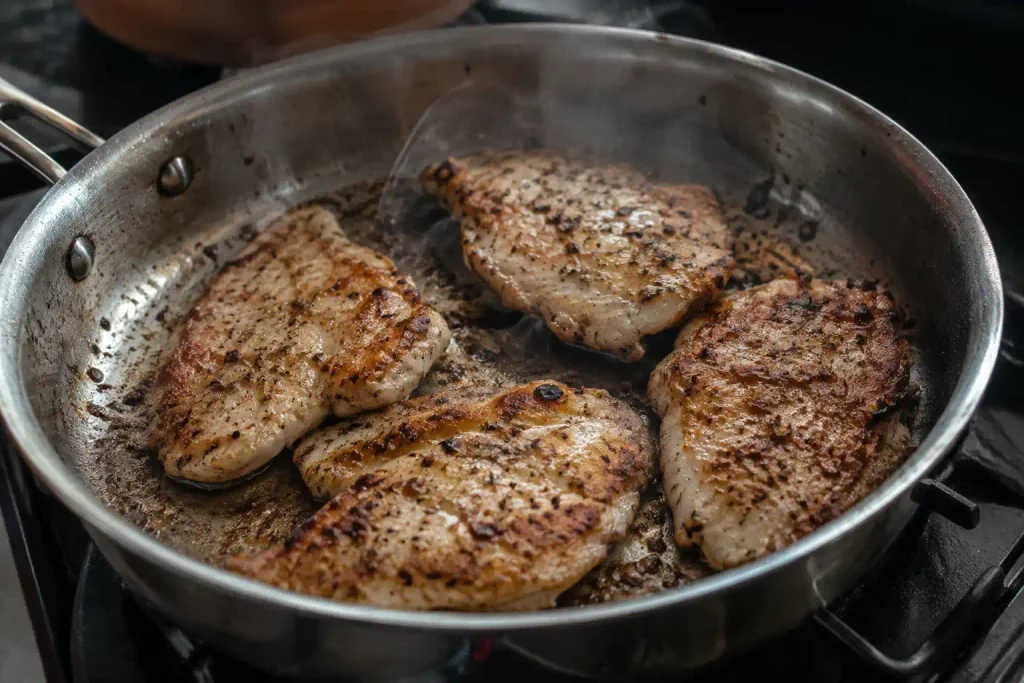 Chicken Alfredo Recipe: Silky Sauce in 30 Minutes, No Grainy Mess 4 Chicken cutlets searing to a golden crust for chicken alfredo