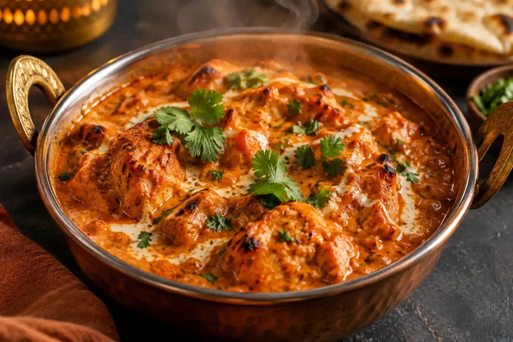 Crockpot Recipes: 12 Hearty Meals That Do the Work While You're Out 6 Chicken tikka masala with a cream swirl and cilantro in a copper bowl