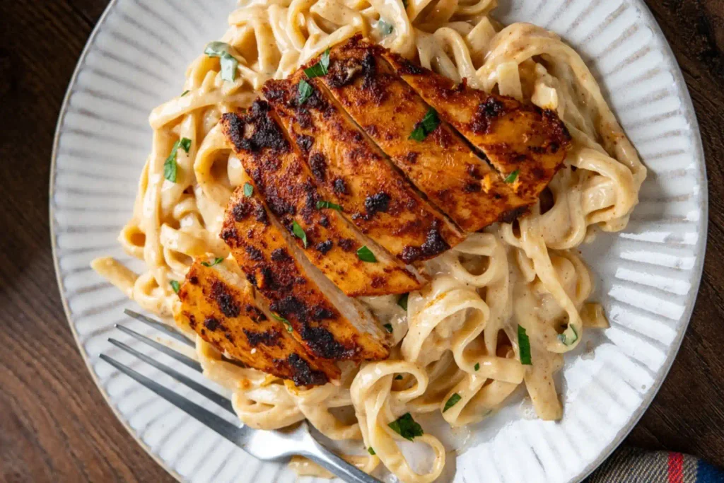 Chicken Alfredo Recipe: Silky Sauce in 30 Minutes, No Grainy Mess 2 Creamy chicken Alfredo pasta topped with sliced seasoned grilled chicken and fresh parsley.