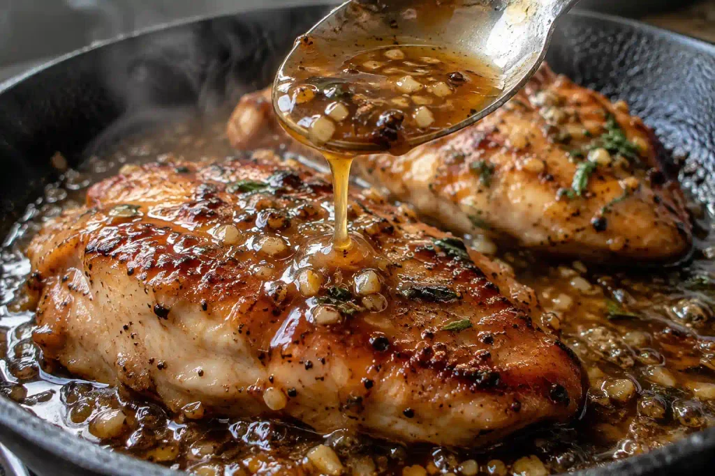 Chicken Breast Recipes: 12 Juicy Ways to Fix Weeknight Dinner 3 Spoon drizzling honey garlic glaze over a seared chicken breast