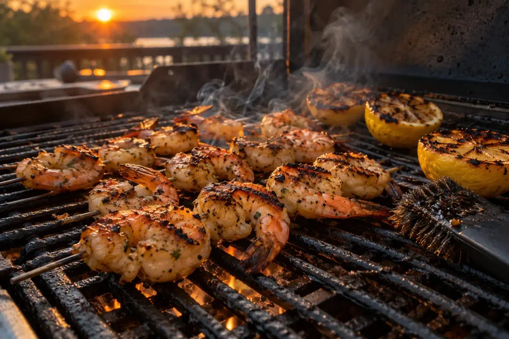 Shrimp Recipes: 12 Quick Dinners That Never Turn Rubbery 12 led shrimp skewers with char lines over hot grates and blackened lemon halves