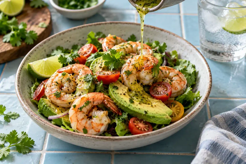 Shrimp Recipes: 12 Quick Dinners That Never Turn Rubbery 11 Shrimp avocado salad with cherry tomatoes and cilantro in a shallow bowl