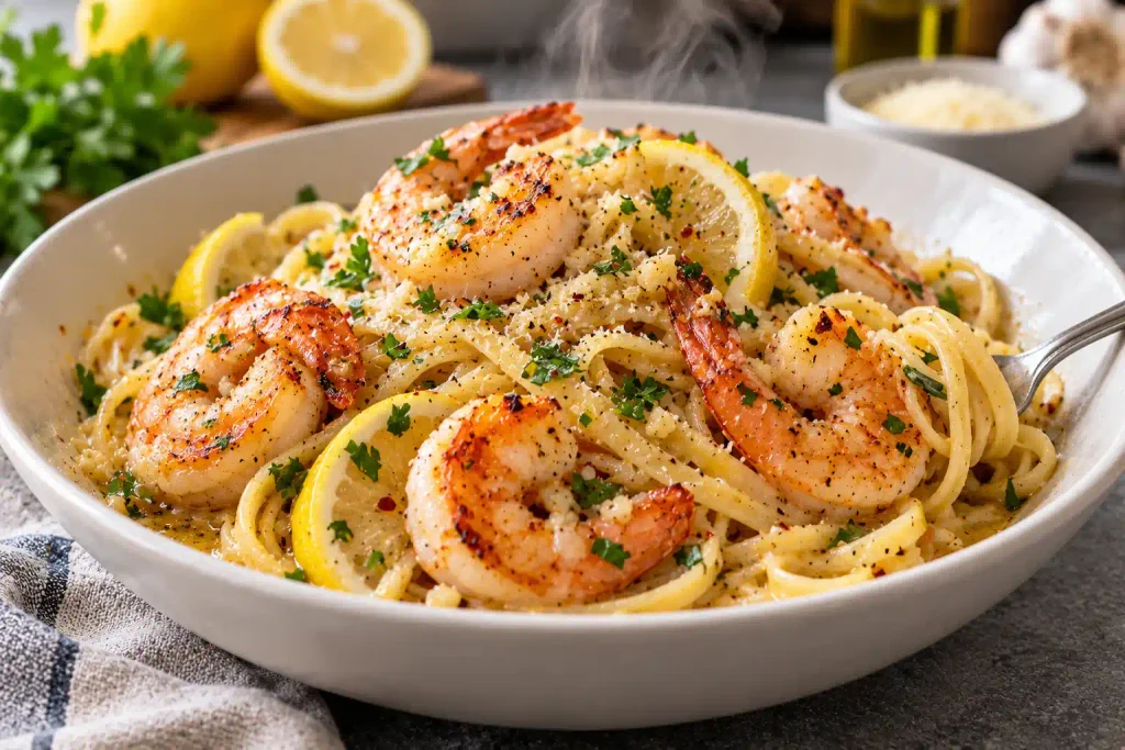 Shrimp Recipes: 12 Quick Dinners That Never Turn Rubbery 5 Shrimp scampi linguine twirled in a white bowl with seared shrimp and lemon