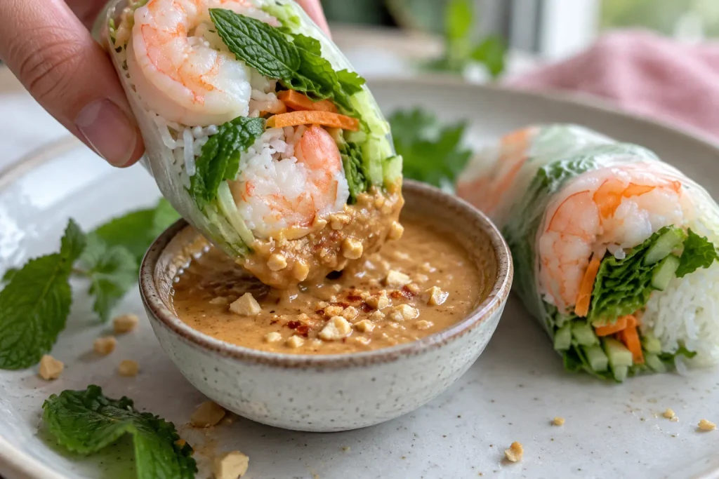 Shrimp Recipes: 12 Quick Dinners That Never Turn Rubbery 13 Halved shrimp summer roll showing pink shrimp and herbs through rice paper