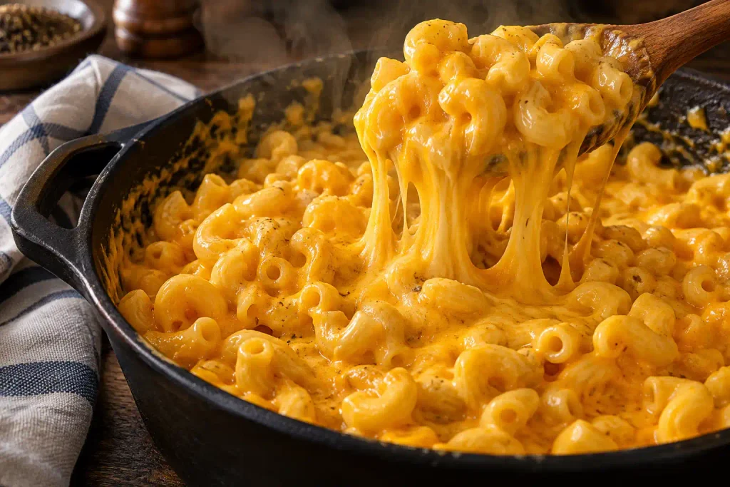Pasta Recipes: 12 Best Dinners Timed From a Cold Pot 8 Wooden spoon stretching cheddar sauce through elbow macaroni in a cast iron pot