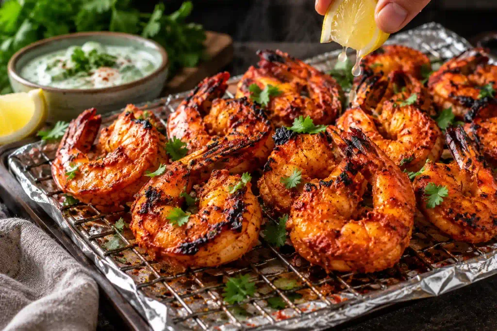 Shrimp Recipes: 12 Quick Dinners That Never Turn Rubbery 9 Charred tandoori shrimp on a baking rack with a squeeze of lemon